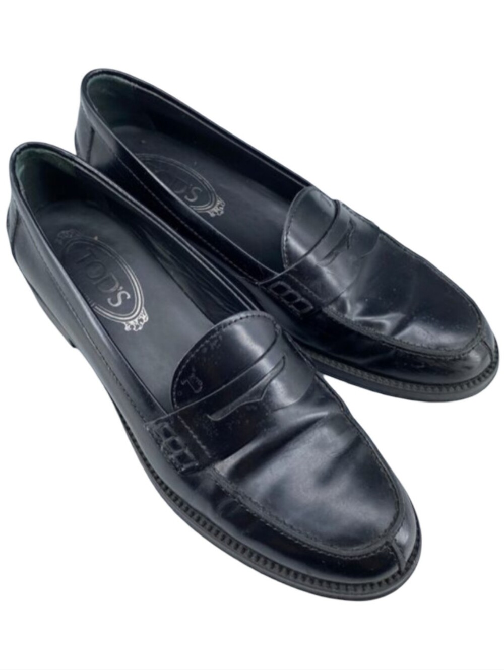 Tod's Black Smooth Calf Leather Penny Loafers Slip-On Shoes 38